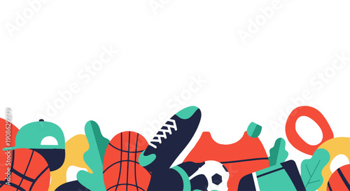 Vibrant Sports Equipment and Accessories - Flat Illustration with Copy Space