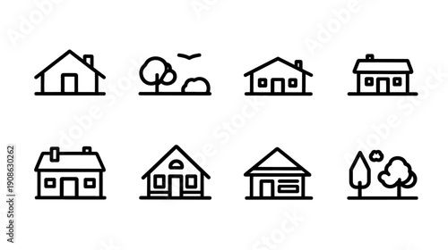 Simple House Line Art Icons Collection. Home, Property, and Real Estate Vector Symbols for Web and App Design.