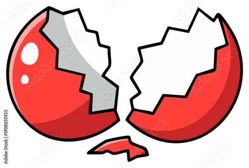 Broken Red Egg with Jagged Edges Symbolizing Surprise or Change