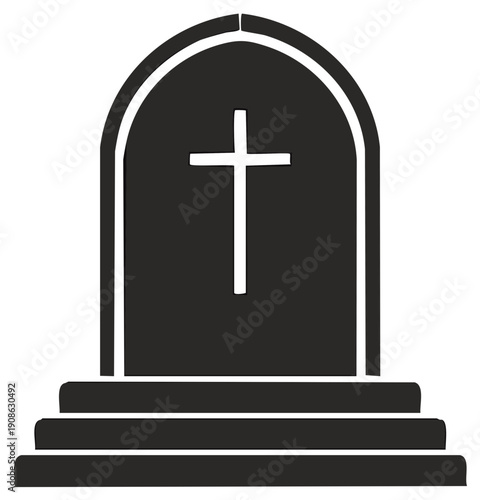 Silhouette of a Gravestone with a Cross Symbol