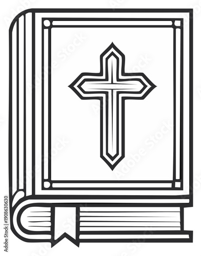 Illustration of a book with a cross emblem