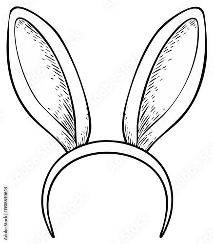 Hand drawn illustration of rabbit ears headband on white background, simple outline style