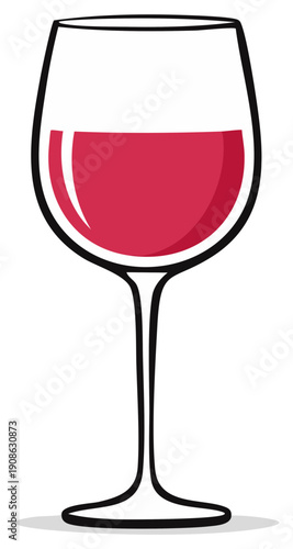 Elegant Wine Glass with Red Wine Illustration, Gourmet Beverage, Restaurant Menu, Graphic Design Element, Celebration, Party