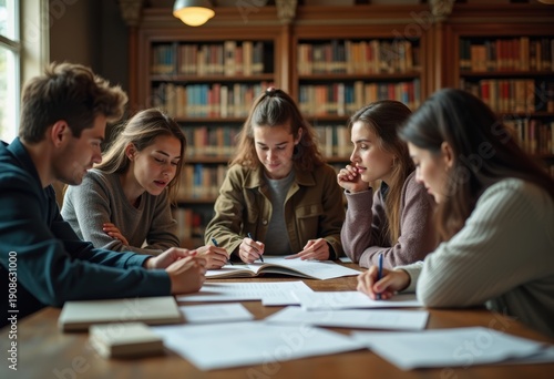 Wallpaper Mural Collaborative Study Group Concentrating Around a Shared Project at a Library Table Torontodigital.ca