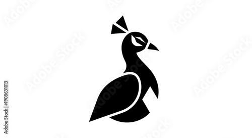 Black peacock silhouette on white background