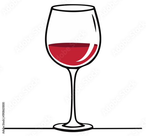 Wine Glass Illustration: Filled with Red Wine, Isolated on White Background