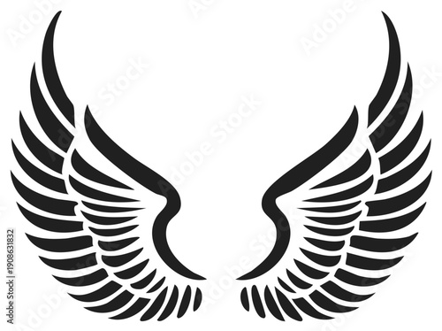 Stylized black and white wings illustration against a plain background