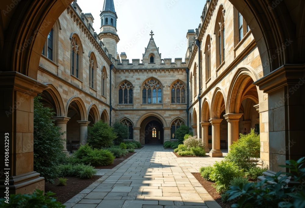 Fototapeta premium Gothic Architectural Marvel of a Prestigious Boarding School with Courtyards and Aged Stone Facades