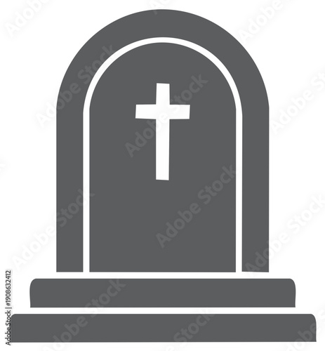 Tombstone icon with cross, memorial symbol for death, loss, and remembrance