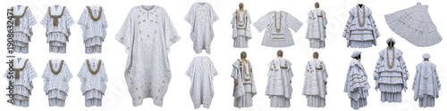 Foto Set and collection of traditional white Agbada robes and Yoruba embroidery outfi