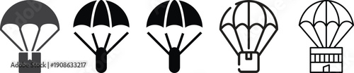 Parachute Logo Variations. Parachute. Icon set. Set Logo of Parachute: Parachute pack ready for jump. harmonious logo variations of the same emblematic Vector parachute icons set Colorful stylized.