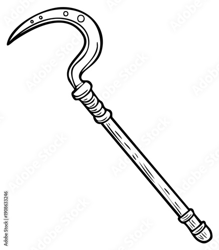 Ancient Egyptian Crook Staff Crook Vector Illustration Line Art