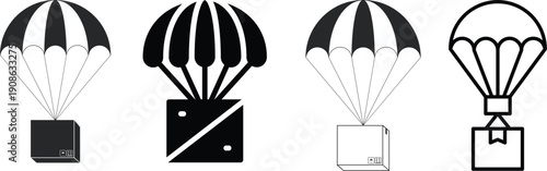 Parachute Logo Variations. Parachute. Icon set. Set Logo of Parachute: Parachute pack ready for jump. harmonious logo variations of the same emblematic Vector parachute icons set Colorful stylized.