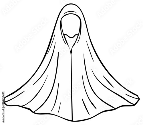 Outlined Specter: Traditional draped ghost with simple black lines and hood, reminiscent of Halloween