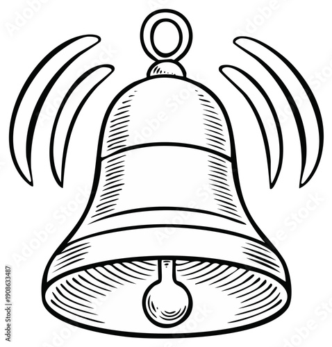 Vintage Style Ringing Bell Illustration with Sound Waves Alert Notification