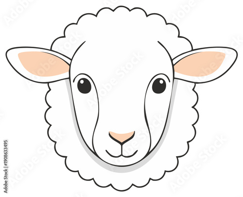 Cute Sheep Head Illustration, Cartoon Lamb Face with Simple Design, Farm Animal Icon or Graphic