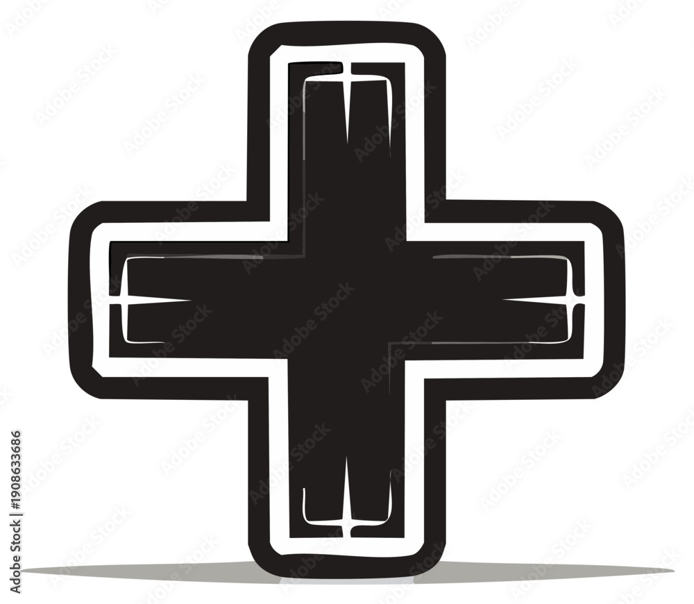 Fototapeta premium Bold black and white illustration of a medical cross symbol