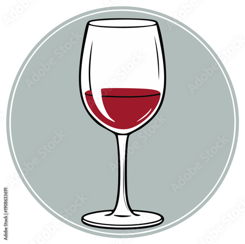 Glass of Red Wine with Grey Circle Frame Illustration