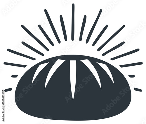 Stylized bread loaf with radiating lines symbol for baking or freshness