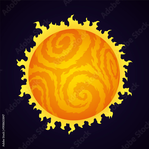 An artistic cartoon depiction featuring the sun embellished with a swirl