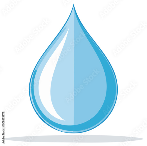 Stylized blue water drop with shadow, clean illustration, isolated graphic