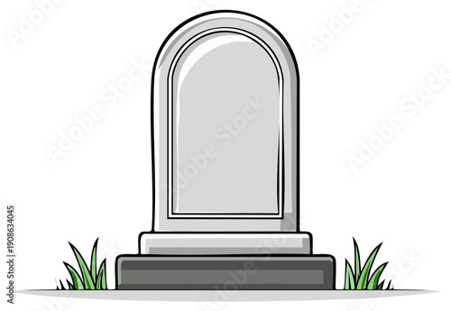 Simple Grey Tombstone with Grass - Isolated Grave Marker Graphic Design