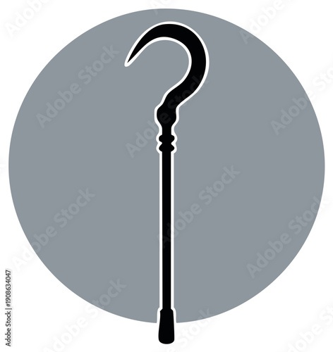 Black Crooked Walking Cane Graphic on Gray Round Background