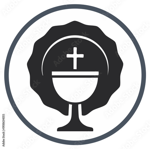 Sacrament Chalice Eucharist Holy Communion Faith Emblem Black and White