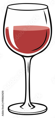 Elegant Wine Glass Containing Rich Red Wine Drink in Graphic Style