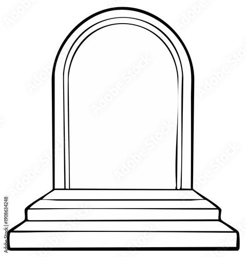 Simple outline drawing of a classic tombstone with a rounded top and a tiered base