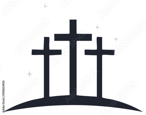 Three Crosses Silhouette on Hill with Stars Symbolizing Faith and Hope