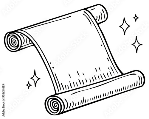 Blank Scroll Unfurling with Sparkles Drawing
