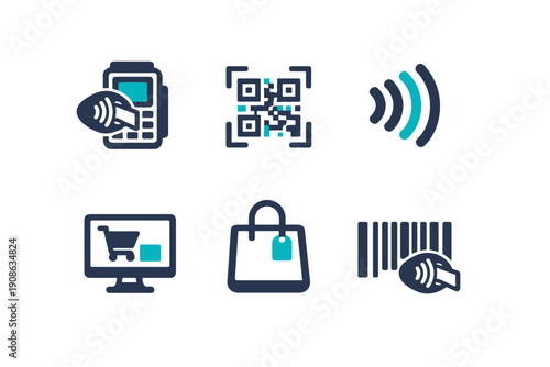 Pos payment vector icons store clean cashier retail no code icon numbers