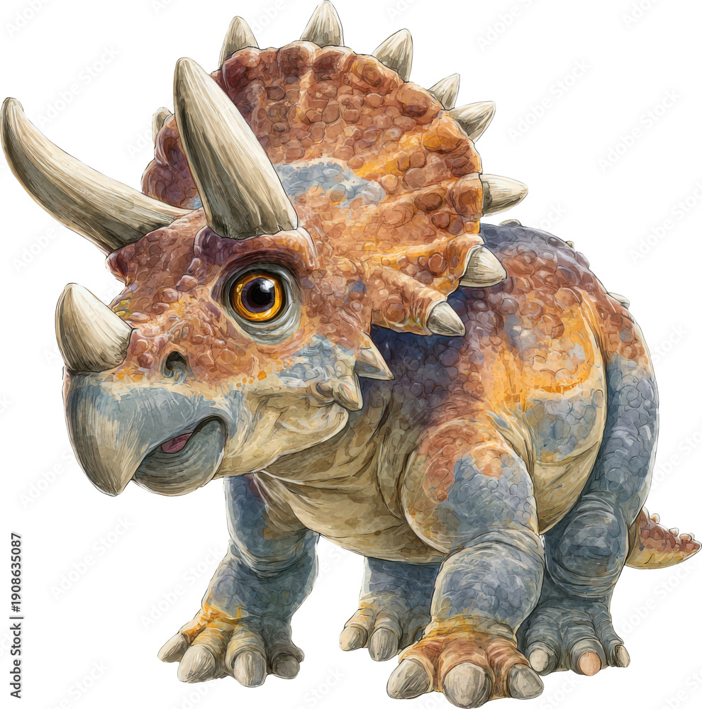 Obraz premium a detailed digital illustration of a realistic triceratops dinosaur against a black background