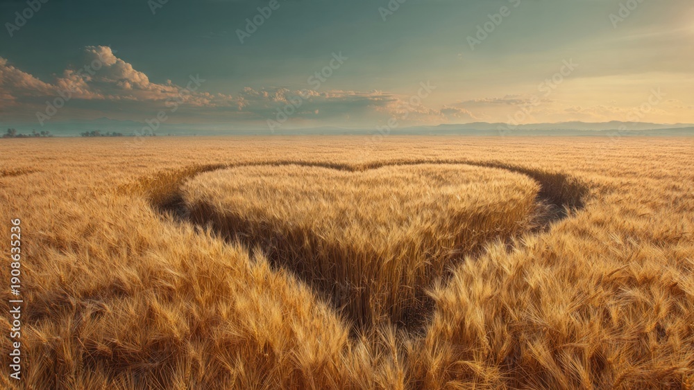Obraz premium Heart Shape in a Wheat Field