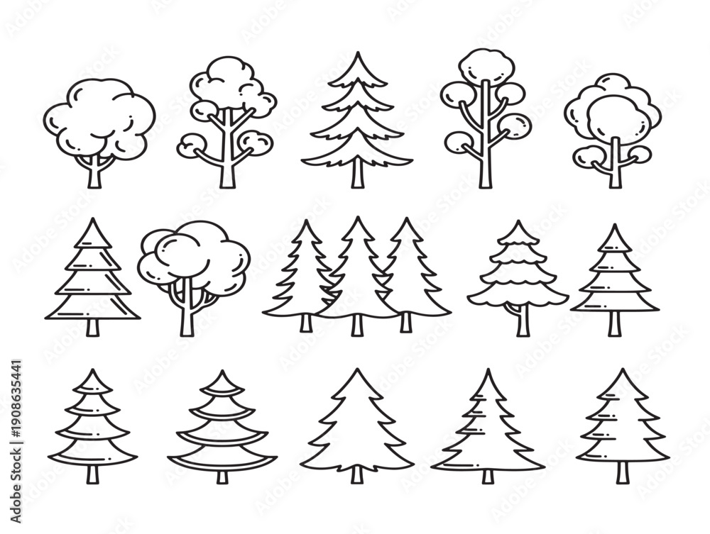 Obraz premium Forest tree silhouettes in clean line art style