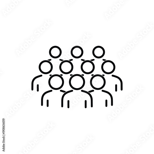 Human interaction concept crowd of people group of users simple black and white vector icon illustration