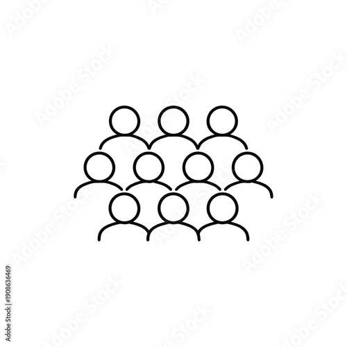 Crowd of people line icon black and white vector symbol of community human interaction teamwork group communication