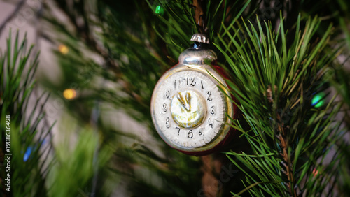 The clock antique Christmas tree decoration.