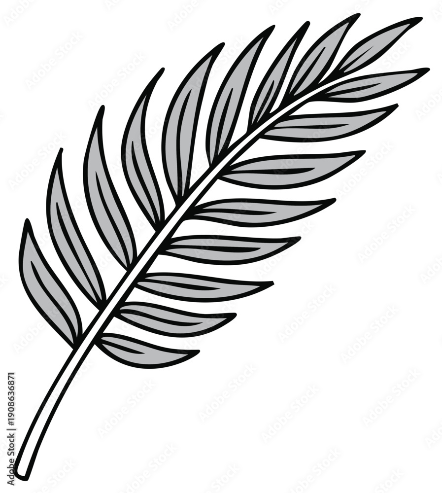 Obraz premium Stylized Fern Leaf Illustration Botanical Design Element Single Gray Scale