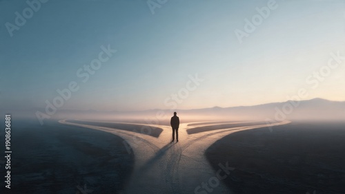 Man at Crossroads: Decision Point