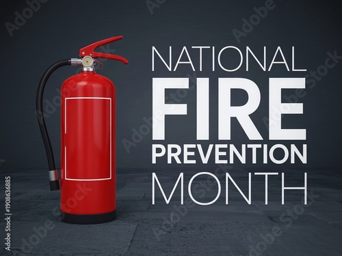 Wallpaper Mural National Fire Prevention Month Advertisement with Red Fire Extinguisher on Dark Background for Industrial Safety and Emergency Training Torontodigital.ca
