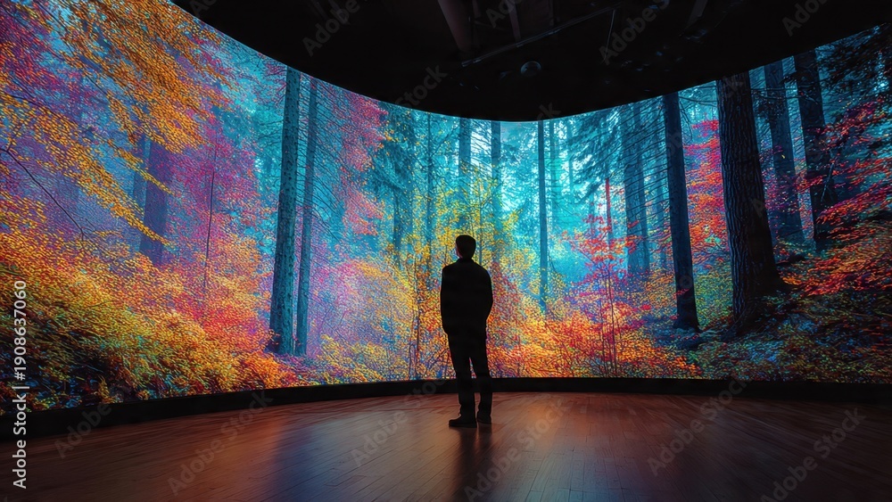 Fototapeta premium Man in forest video installation art