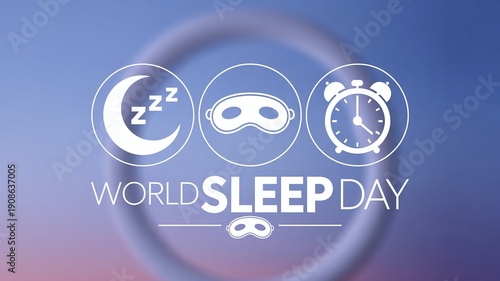World Sleep Day Banner with Sleeping Mask Alarm Clock and Moon Icons for Wellness Health and Better Rest Awareness Campaigns