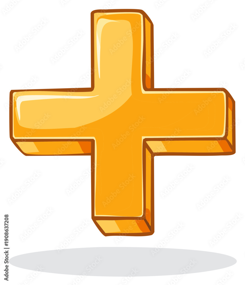 Fototapeta premium Shiny Golden Plus Sign With Realistic 3D Effect and Shadow