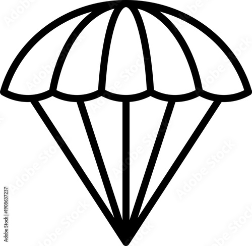 outline silhouette Parachute icon set. Parachute with cargo, parachute icon. Simple line drawing of a cargo parachute delivering a wooden crate, Package being delivered by parachute icon. Parachute