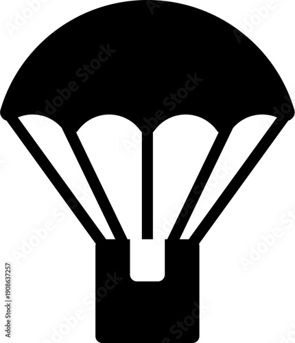 outline silhouette Parachute icon set. Parachute with cargo, parachute icon. Simple line drawing of a cargo parachute delivering a wooden crate, Package being delivered by parachute icon. Parachute
