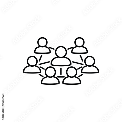 Human interaction black and white vector icon of connected people network communication and social relationships