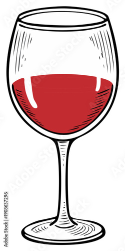 Wine Glass Illustration Red Wine Filled Drink Sketchy Style