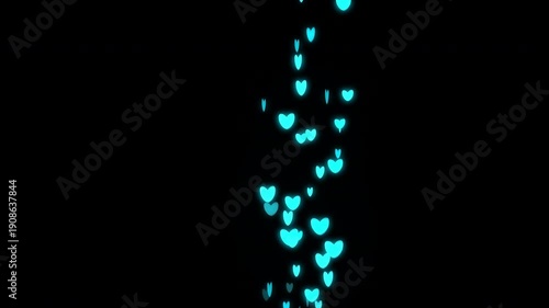 abstract motion background of digital hearts animation with alpha channel, futuristic neon glow, holographic technology element. Love, emotions and technology, Social media like, feedback, engagement.